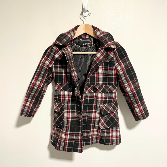 Rothschild Girls Hooded Tartan Plaid Pea Coat Double Breasted Jacket Size 6/6X - Picture 2 of 10
